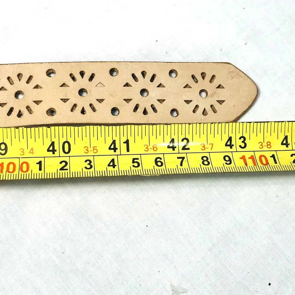 Leather Cut-Out Skinny Belt NEW M L Men Women Tan Beige 43 Waist 26 - 41